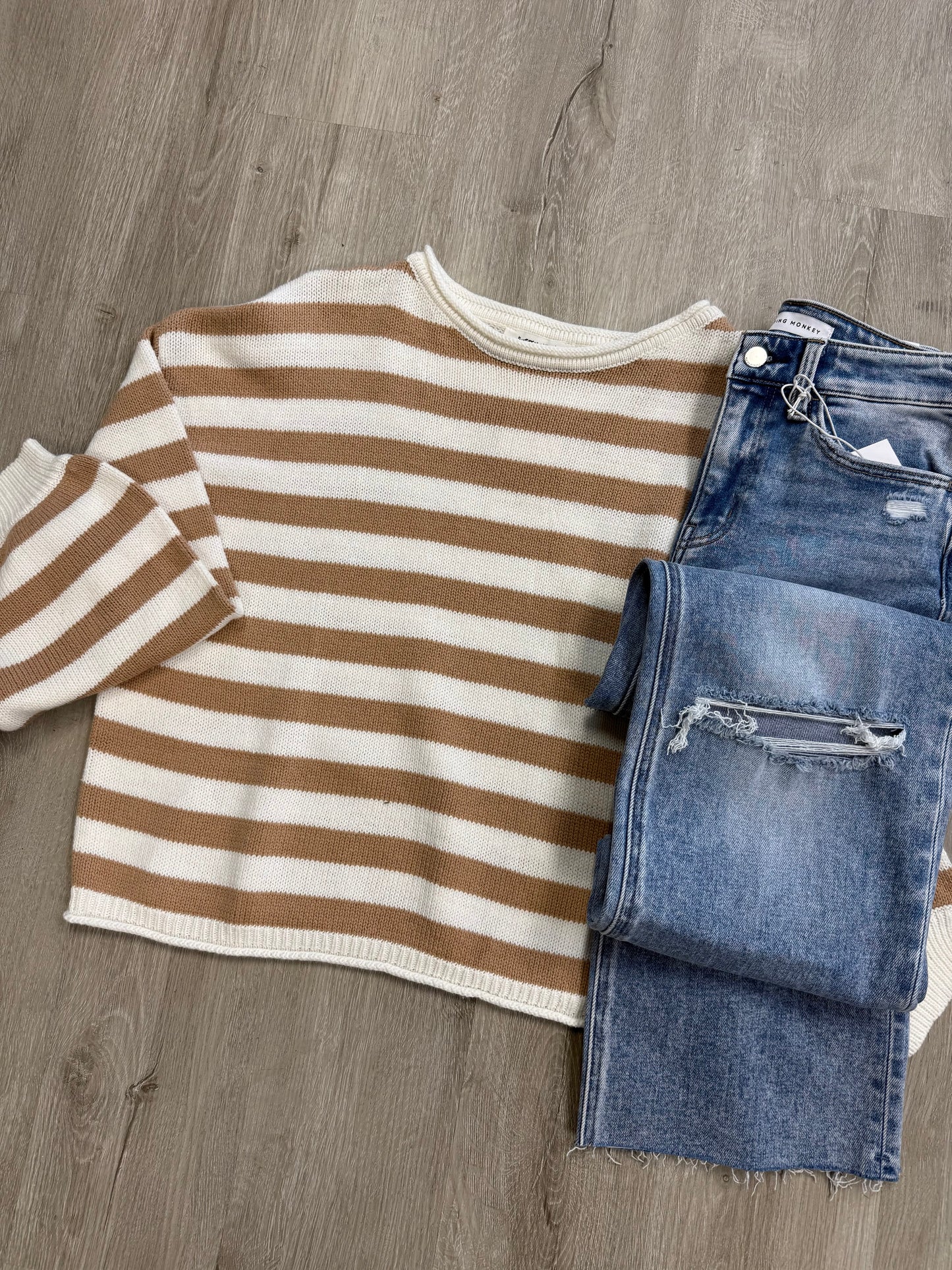 Striped Sweater Top - Taupe/Ivory