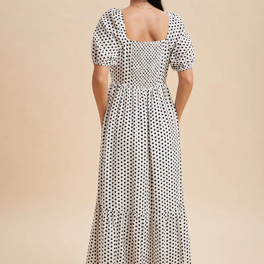 Pleated Polka Dot Maxi Dress