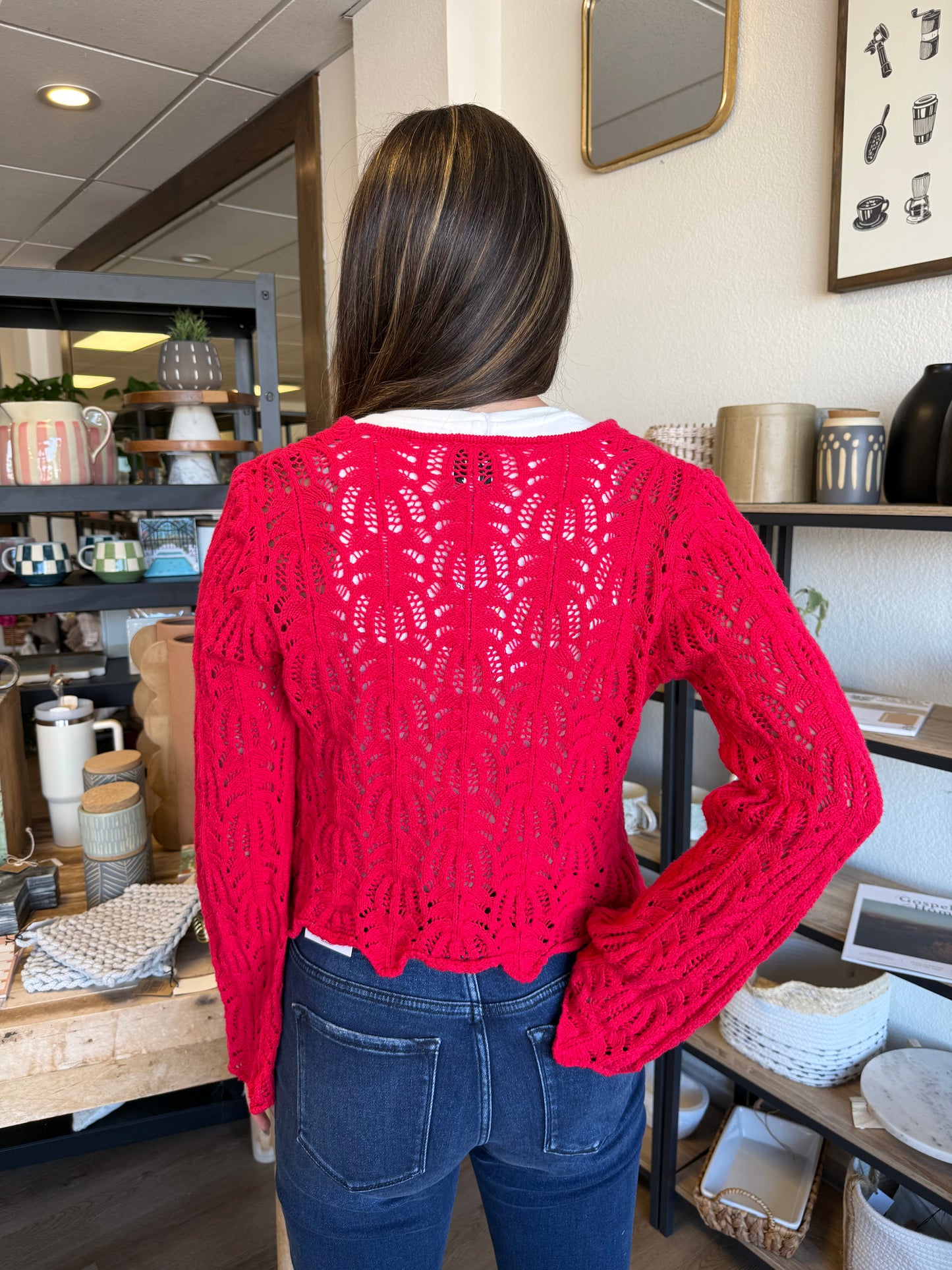 Bell Sleeve Cardigan - Berry