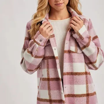 Plaid Brushed Shacket - Mauve