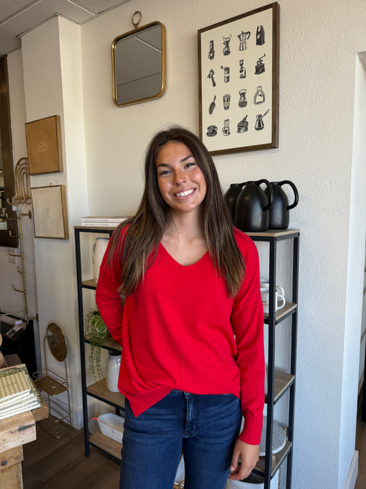 Relaxed Tunic Sweater - Red