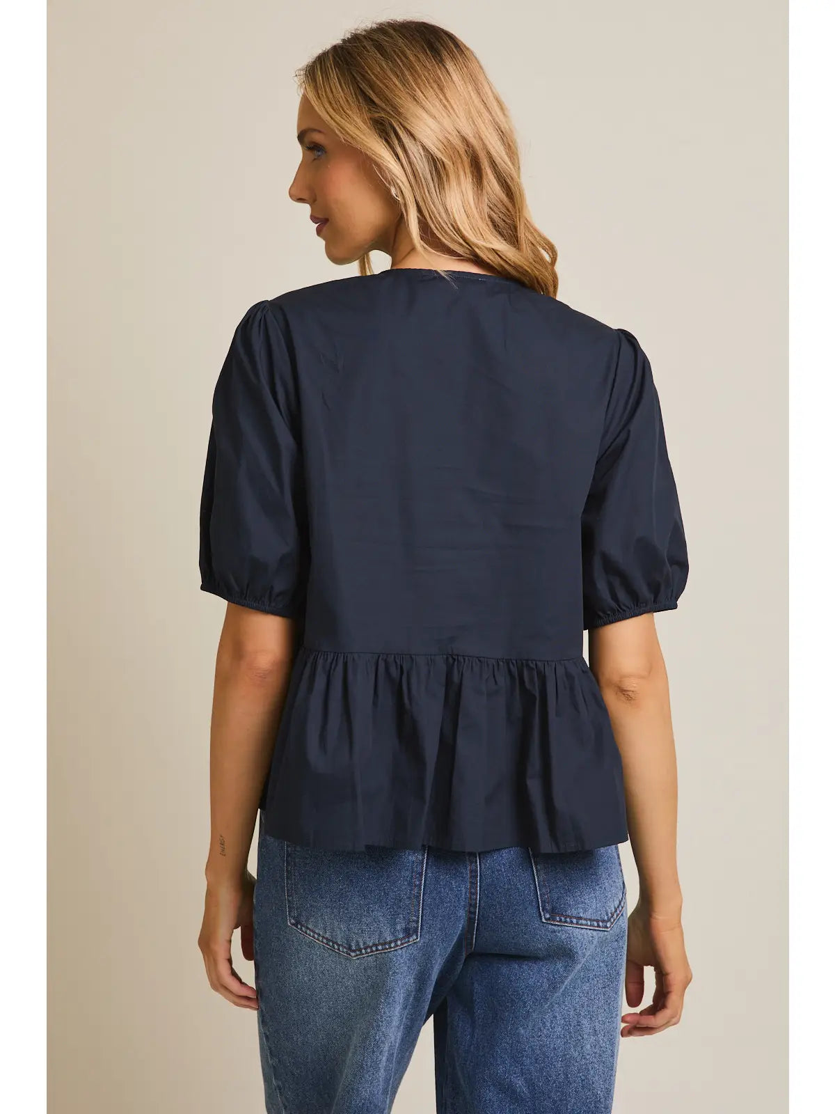 Front Ties Blouse - Navy