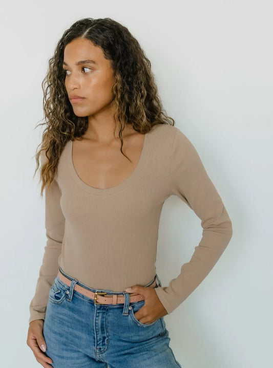 Ribbed Cotton Long Sleeve - Tan