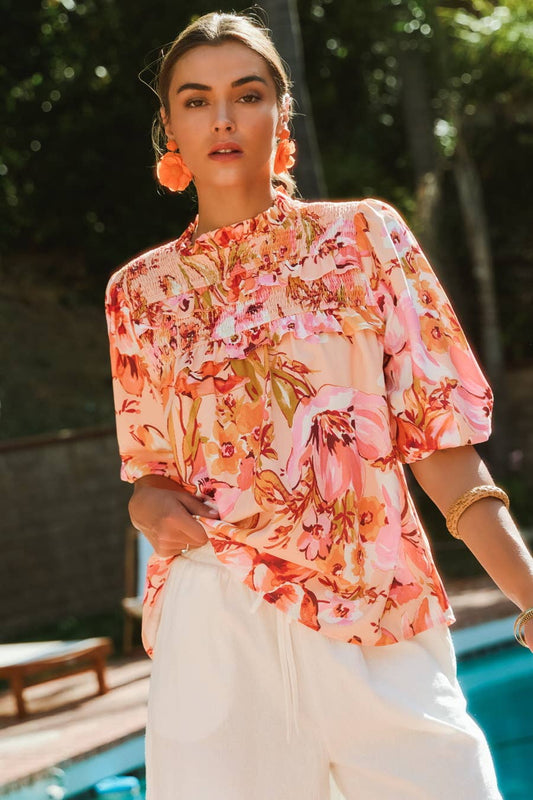 Floral Printed Blouse - Peach