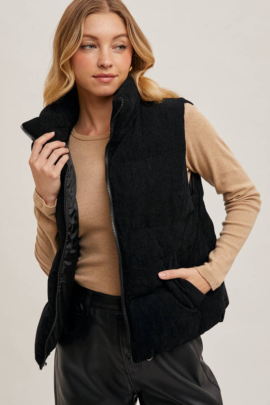 Black Corduroy Puffer Vest