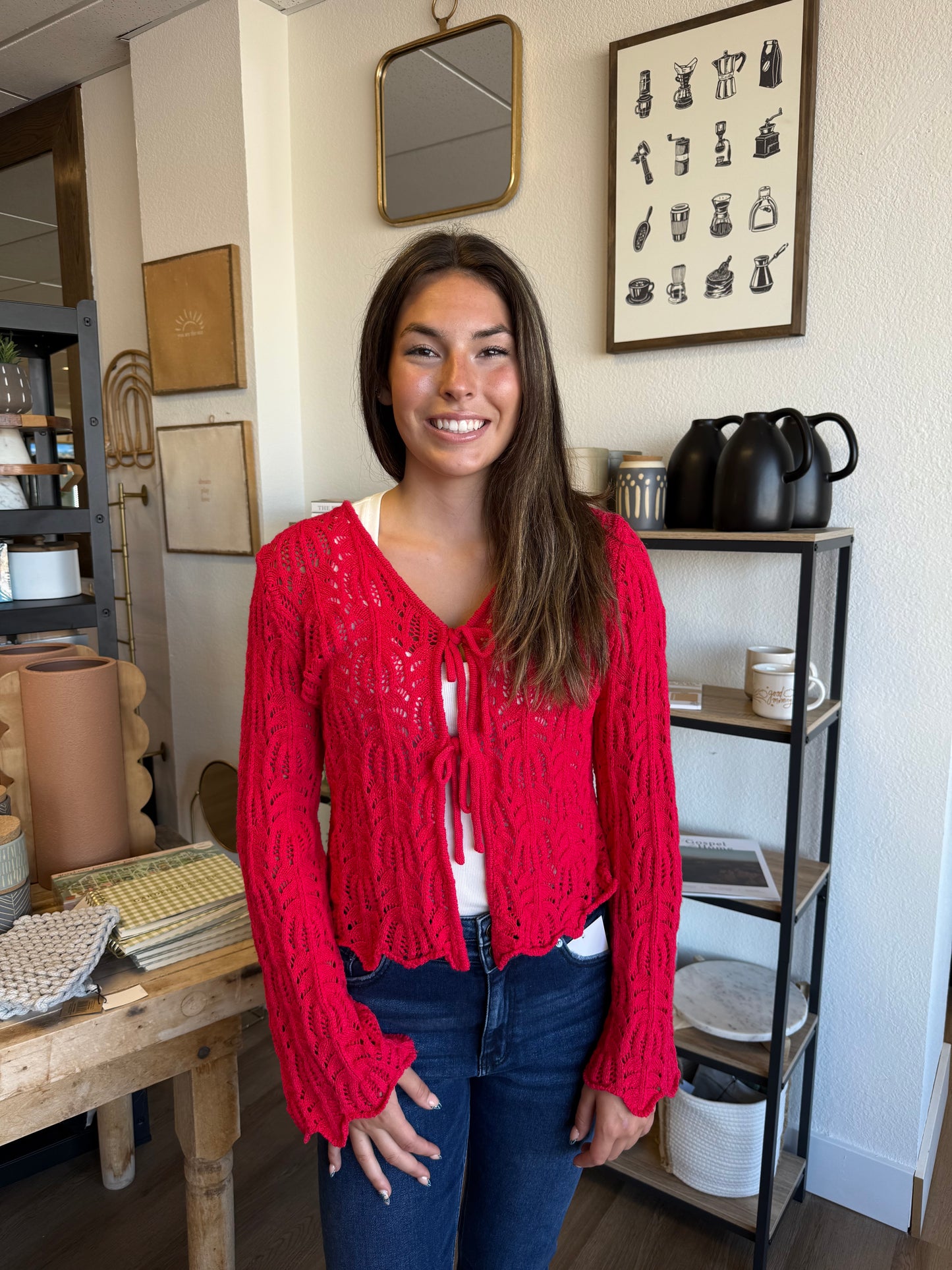 Bell Sleeve Cardigan - Berry