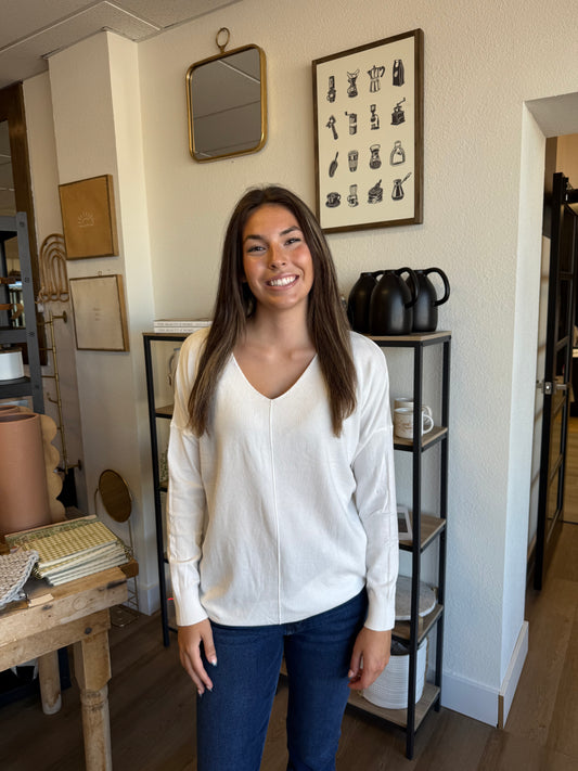 Relaxed Tunic Sweater - White