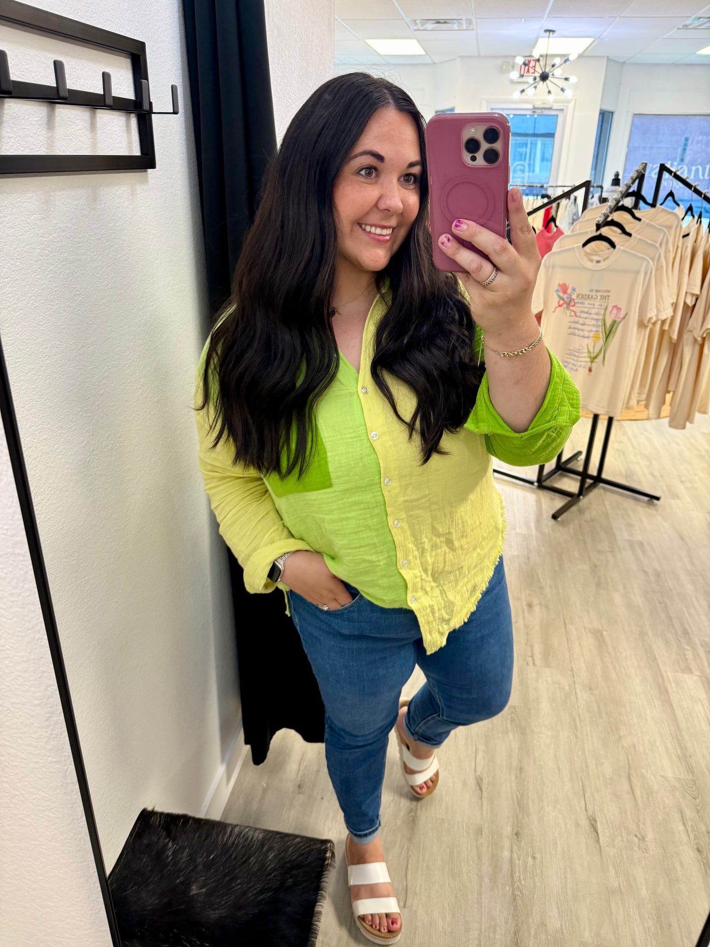 Green Button Up