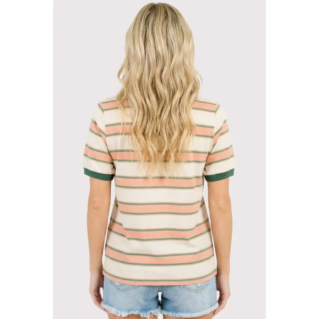 Cotton Striped Top - Coral/Olive