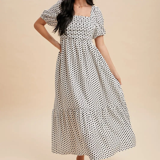 Pleated Polka Dot Maxi Dress