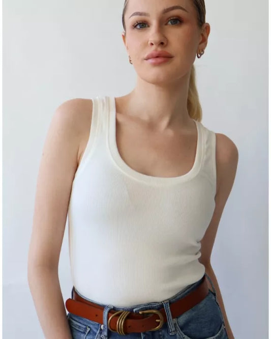 Cotton Ribbed Tank - White