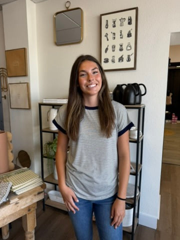 Pinstripe Top - Navy