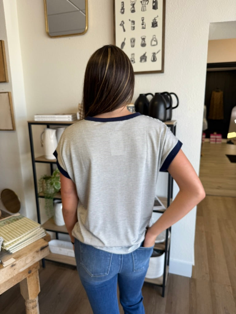 Pinstripe Top - Navy