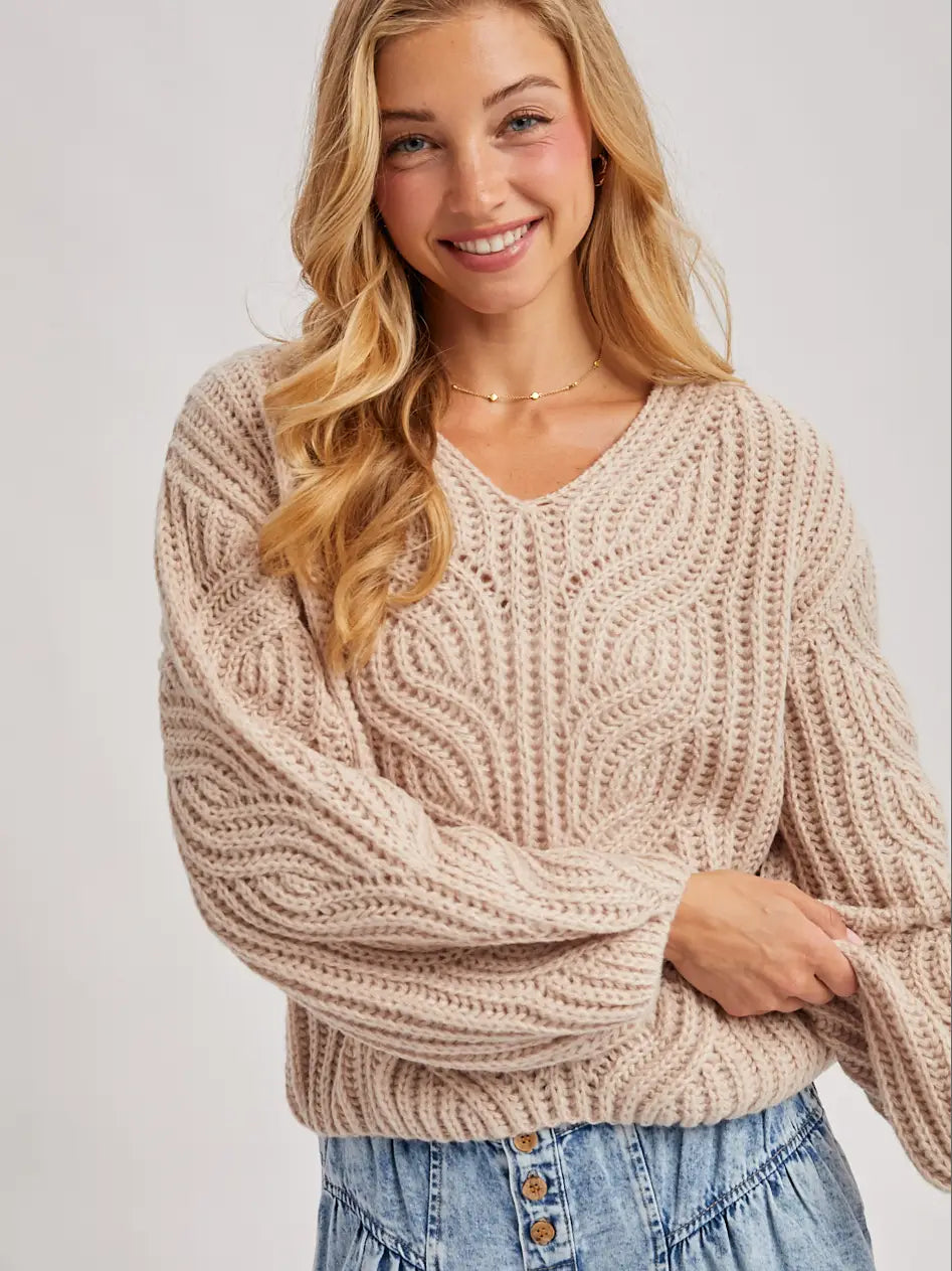 Knit Cropped Sweater - Beige