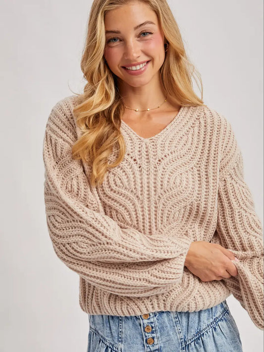 Knit Cropped Sweater - Beige